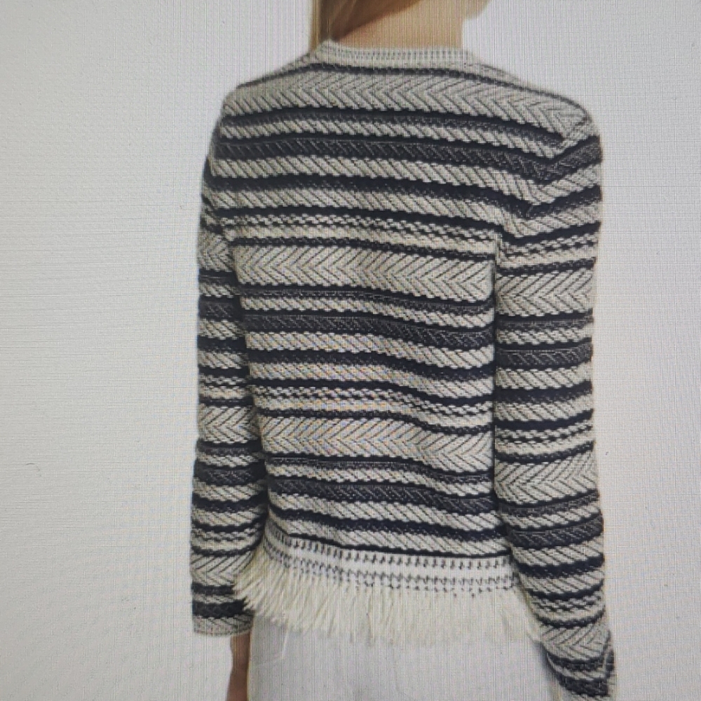 Tory Burch Payton Striped Tweed Fringe Cardigan - Picture 7 of 7